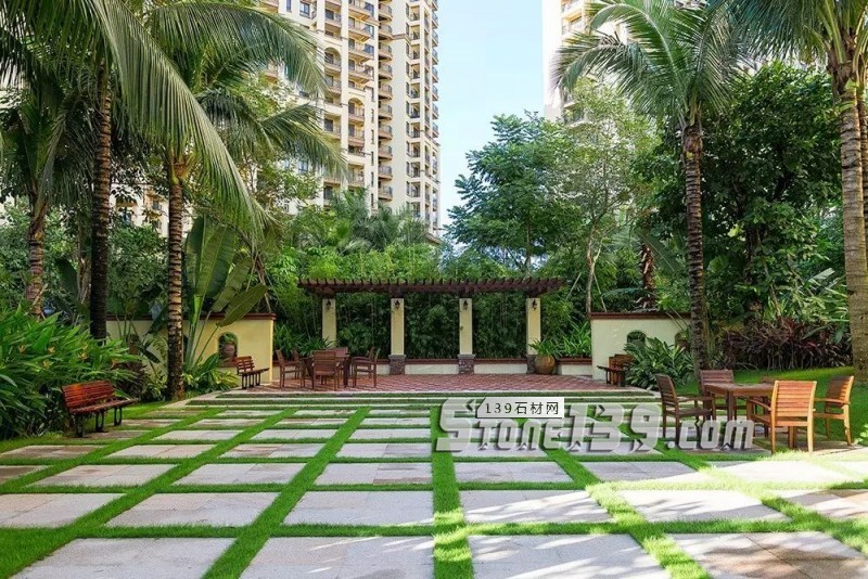 創意景觀設計,石材嵌草鋪裝惹人醉