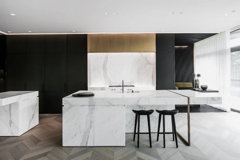 大理石裝飾的室內空間 黑白灰色經典國際范