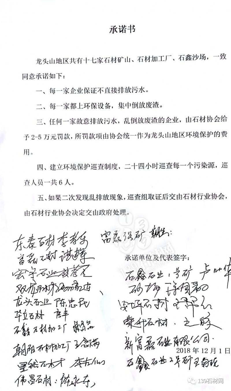 江西菊花黃產地德興市17家石材礦山、石材加工廠環保承諾書