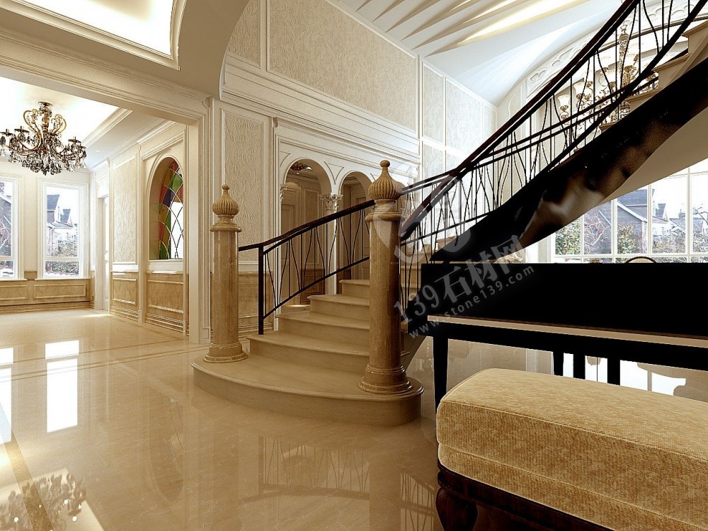 別墅石材樓梯,別墅大理石樓梯裝飾案例