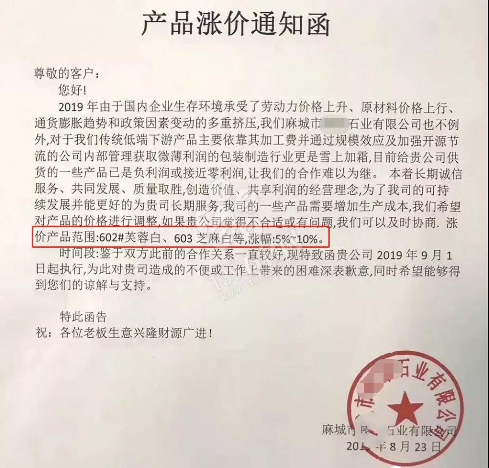 原材料一路上漲,麻城市多家石企發布漲價通知!