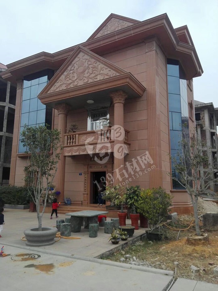 江西紅色花崗巖外墻別墅應用 彰顯尊貴就是要不一樣的紅（光澤紅映山紅）