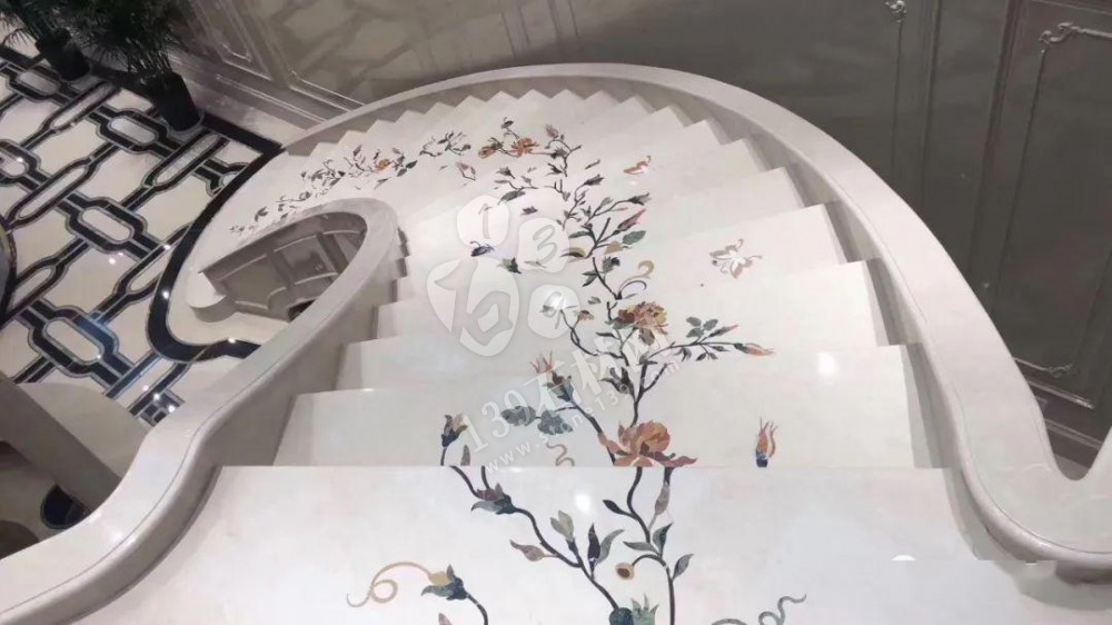 美呆了！大理石樓梯追紋（水刀拼花）效果制作工藝全流程介紹