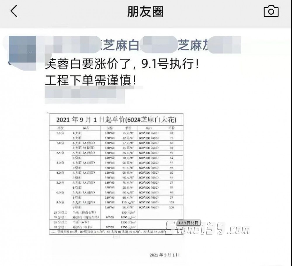 湖北麻城芝麻白大花G602芙蓉白9月1日起漲價,附最新報價表!